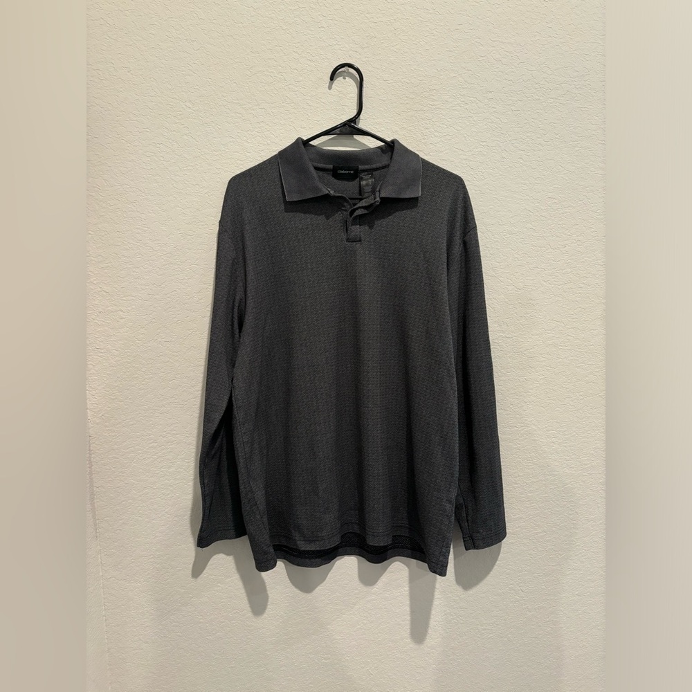 Claiborne Mens Gray Longsleeve Polo Shirt.